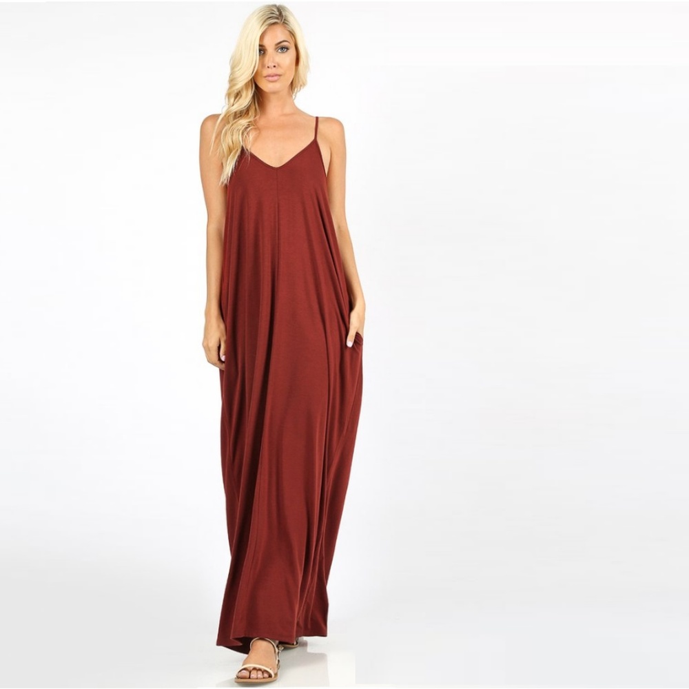 Mocha Pocket V-Neck Tank Maxi Dress - Picture 6 of 9